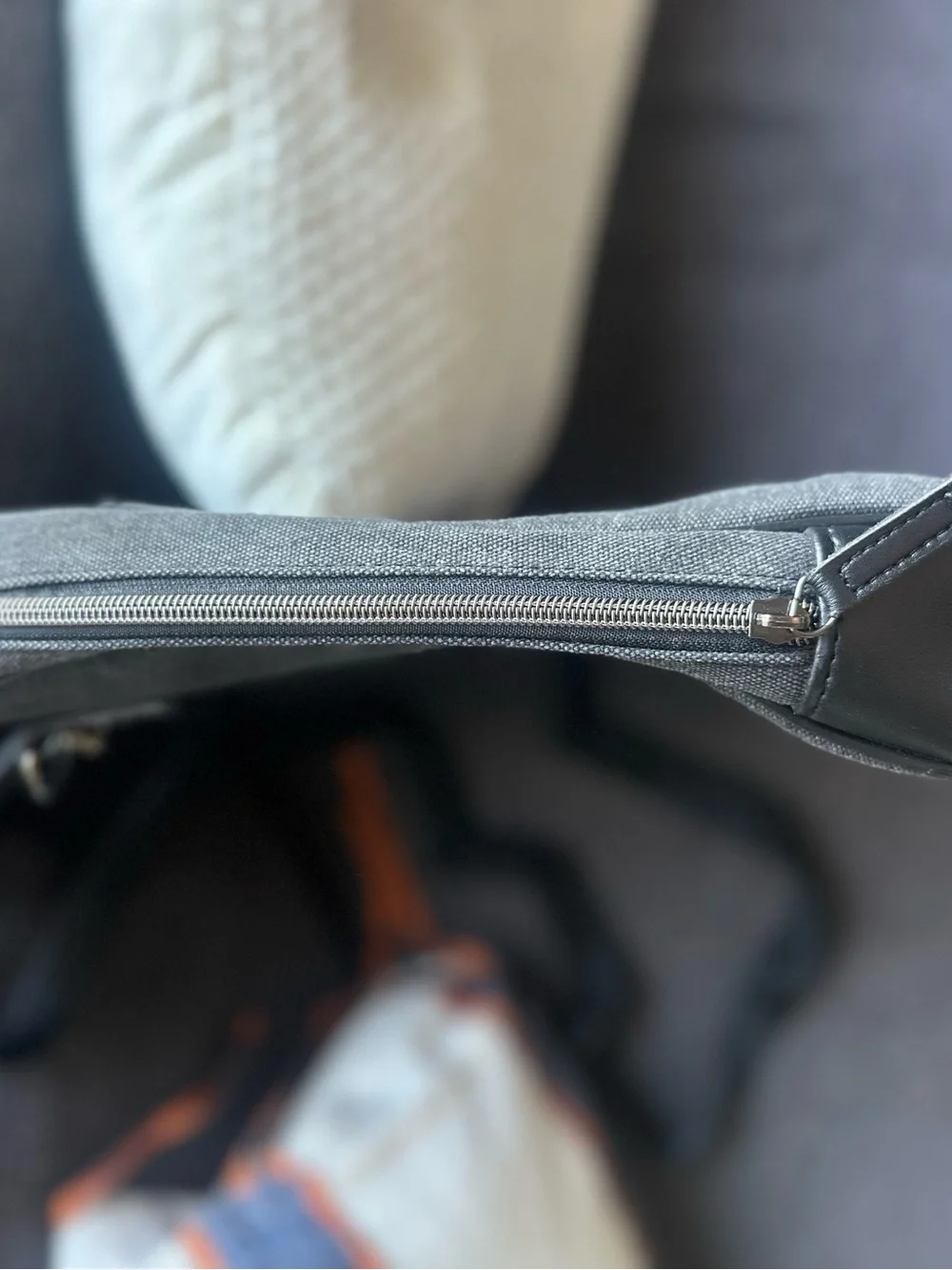 John Varvatos Men’s Gray Canvas Black Trim Laptop Briefcase Messenger Bag